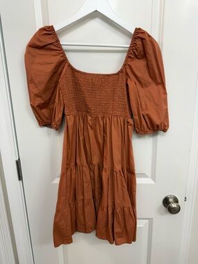 Altar’d State Orange Puff Sleeve Mini Dress
